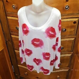 Lane Bryant Off White Sweater with Red Lip Print